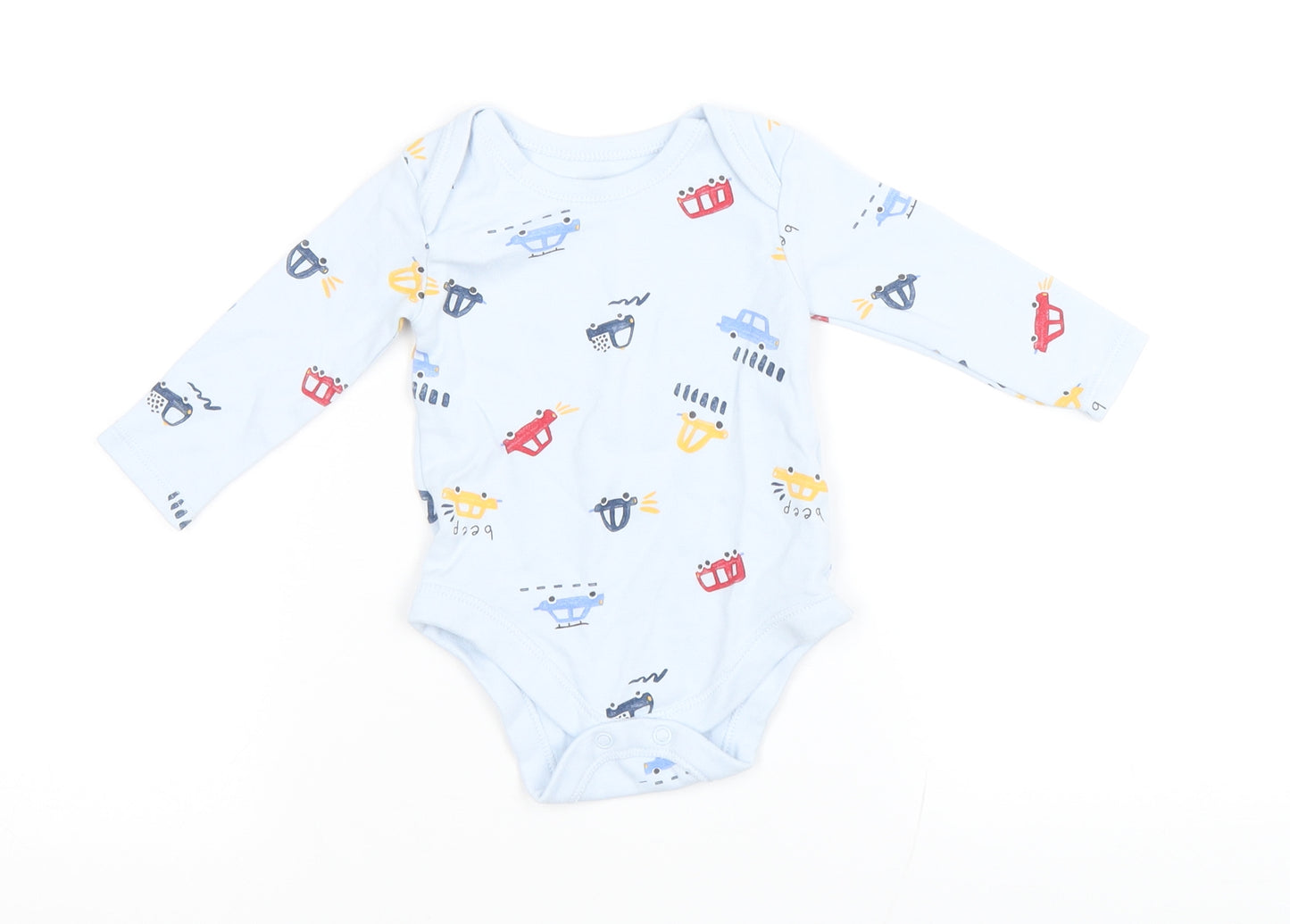Matalan Baby Blue Geometric Cotton Babygrow One-Piece Size 36 Months Snap - Cars
