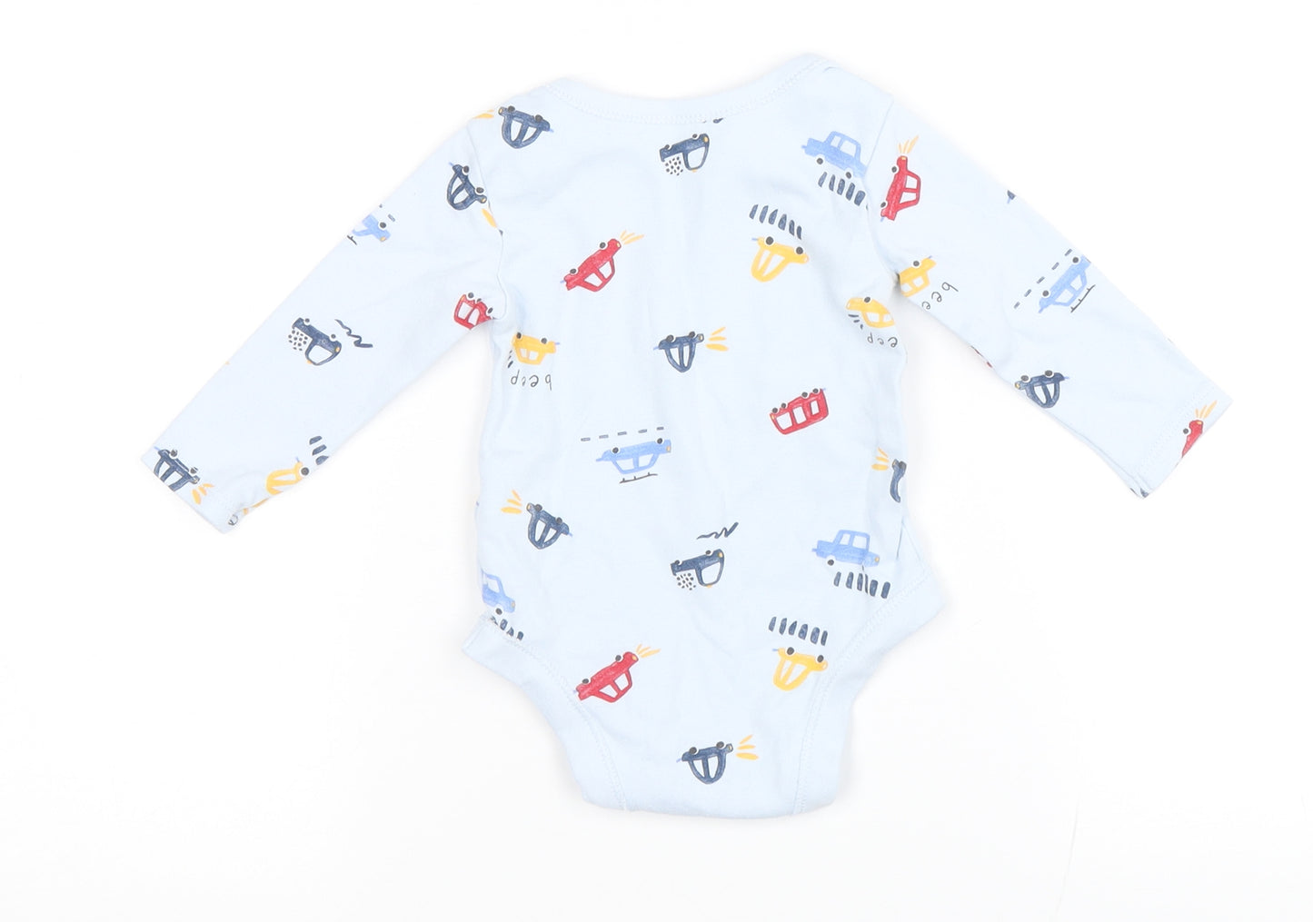 Matalan Baby Blue Geometric Cotton Babygrow One-Piece Size 36 Months Snap - Cars