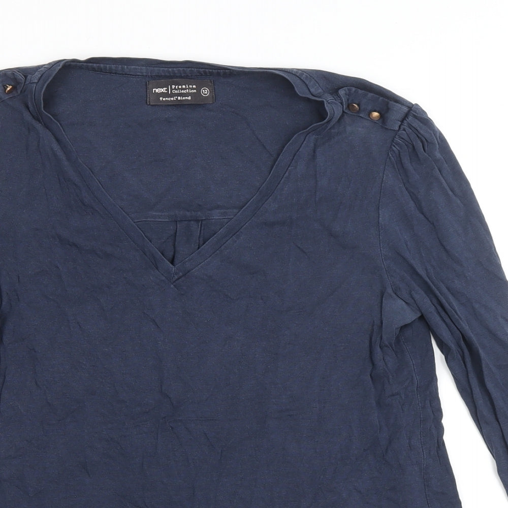NEXT Womens Blue Lyocell Basic T-Shirt Size 12 V-Neck