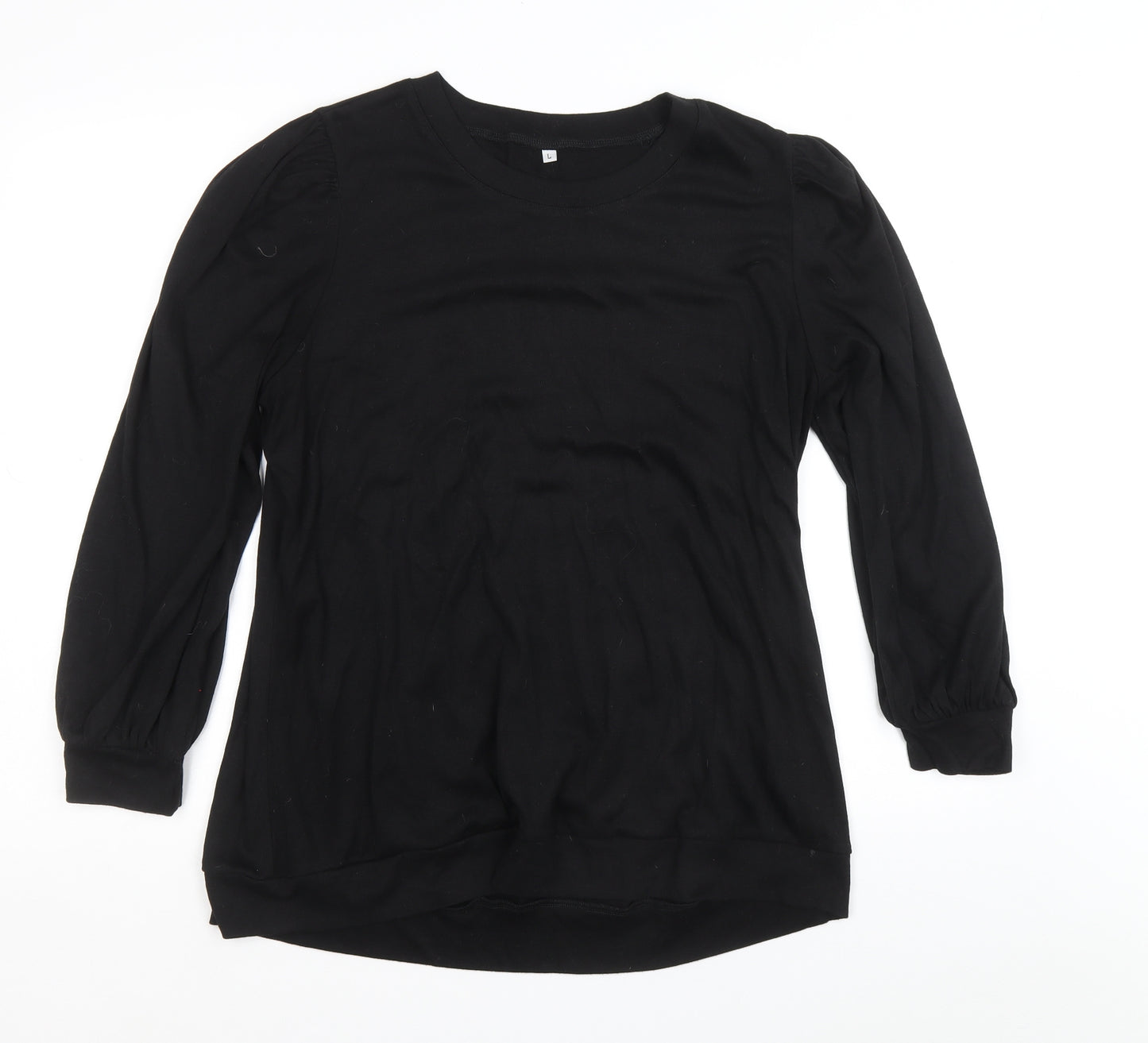 Preworn Womens Black Polyester Basic T-Shirt Size L Round Neck