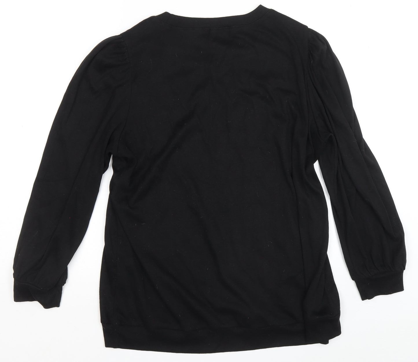 Preworn Womens Black Polyester Basic T-Shirt Size L Round Neck
