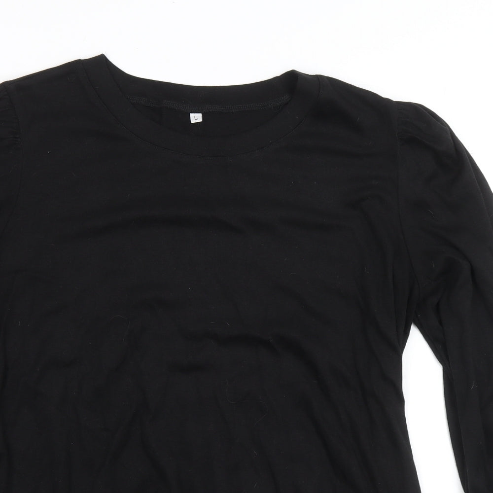 Preworn Womens Black Polyester Basic T-Shirt Size L Round Neck