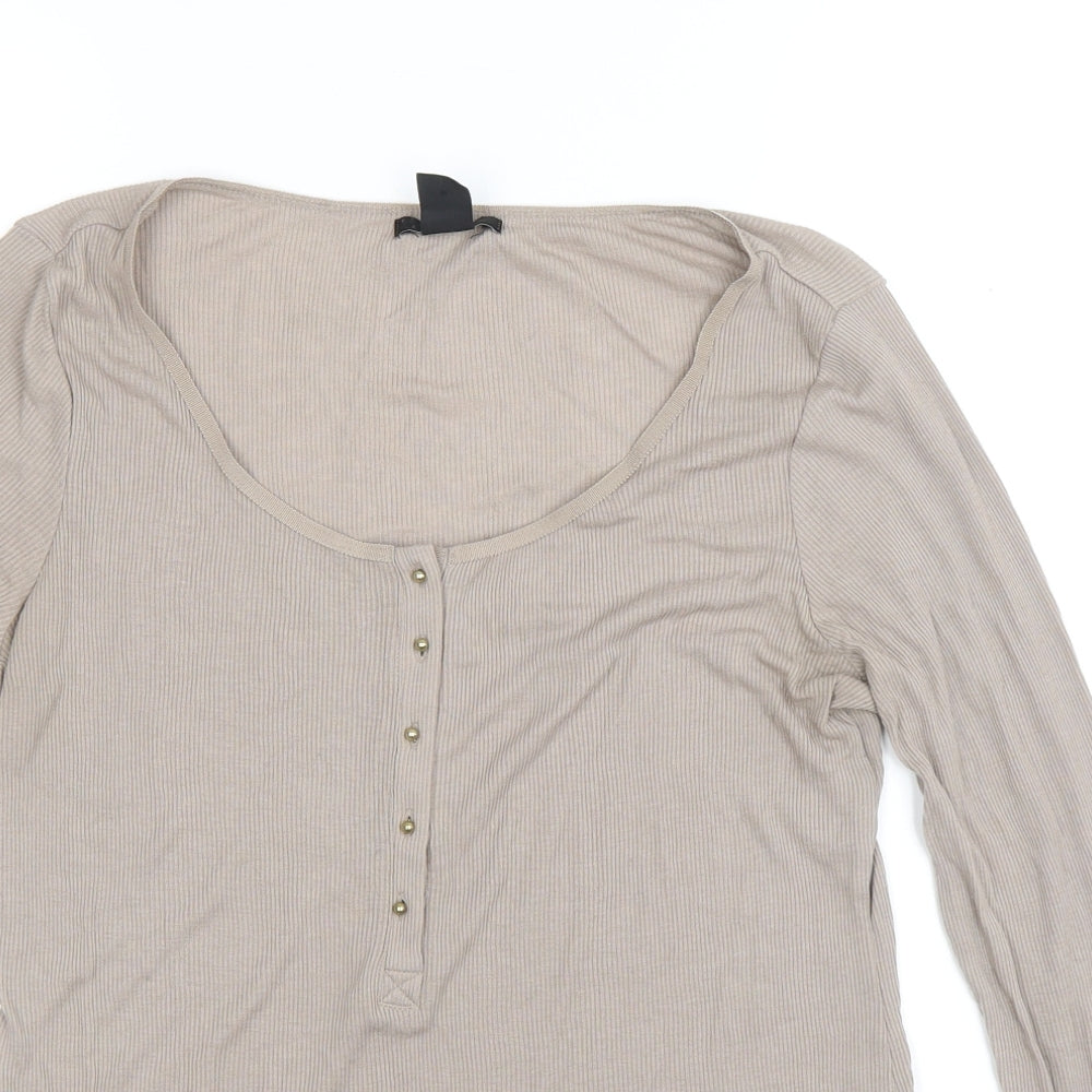 H&M Womens Brown Viscose Basic T-Shirt Size M Scoop Neck