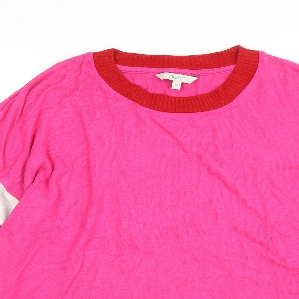 NEXT Womens Pink Round Neck Viscose Pullover Jumper Size 14 - Stars