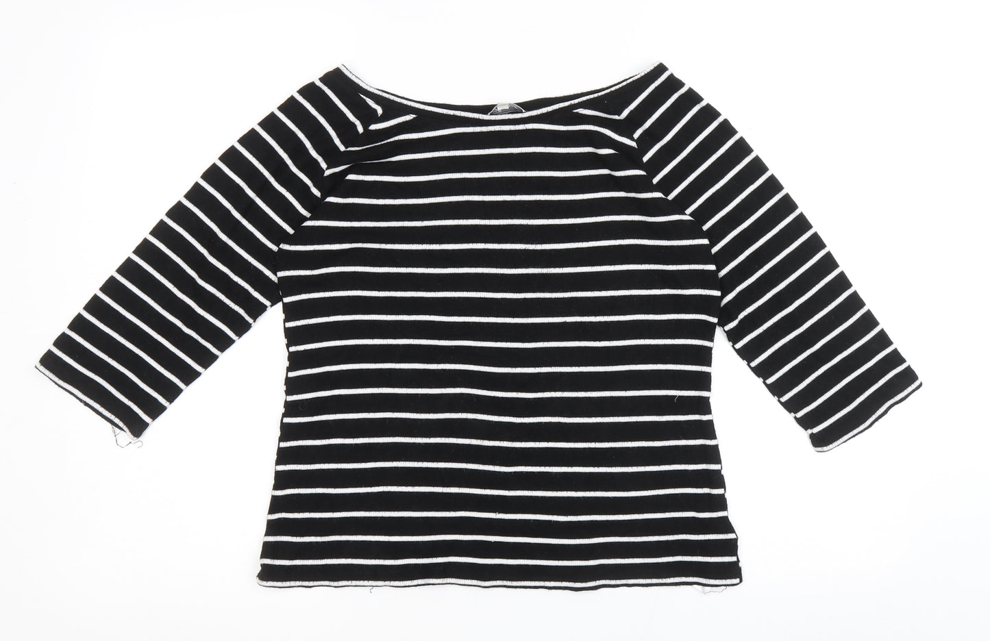 Peacocks Womens Black Striped Viscose Basic T-Shirt Size 18 Boat Neck