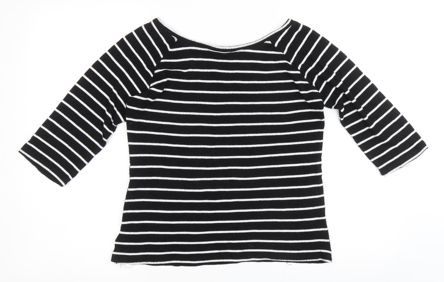 Peacocks Womens Black Striped Viscose Basic T-Shirt Size 18 Boat Neck