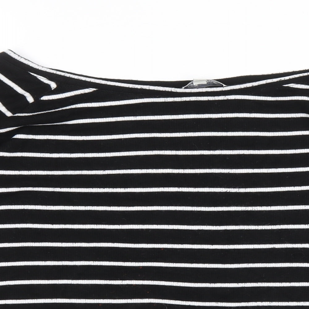 Peacocks Womens Black Striped Viscose Basic T-Shirt Size 18 Boat Neck