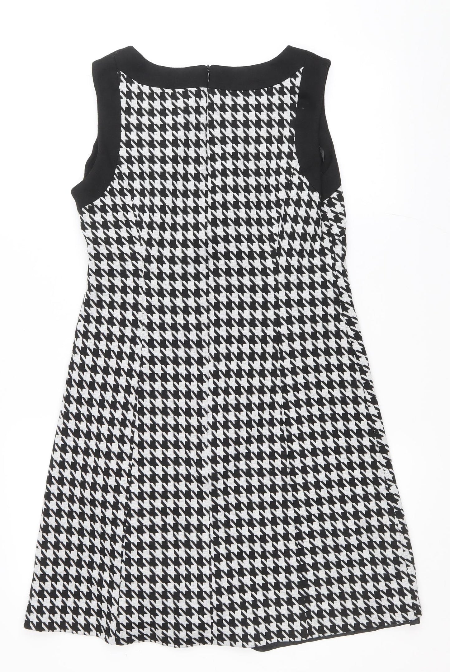 Dunnes Womens Black Houndstooth Polyester A-Line Size 12 Boat Neck Zip