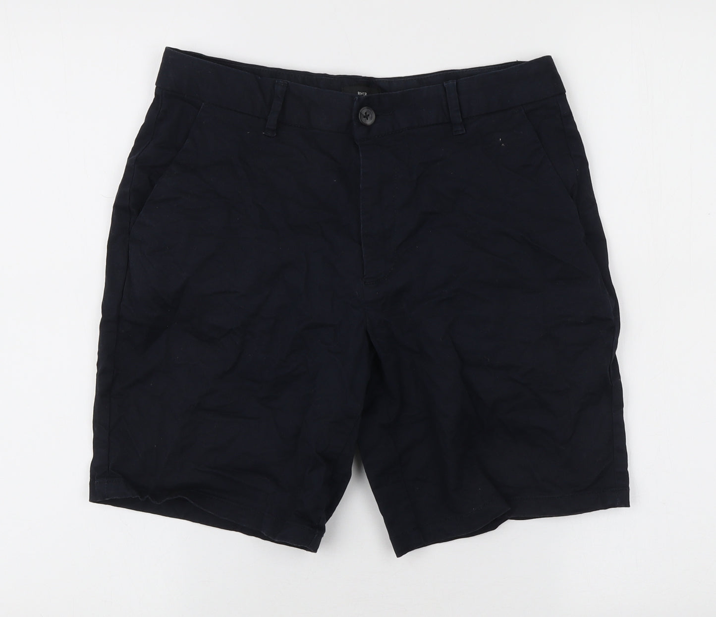River Island Mens Blue Cotton Chino Shorts Size 28 in L7 in Regular Zip