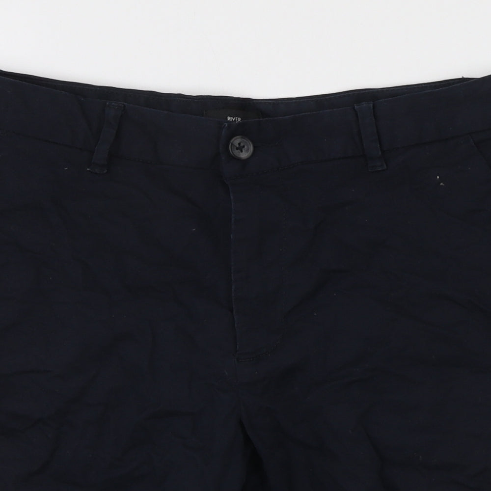 River Island Mens Blue Cotton Chino Shorts Size 28 in L7 in Regular Zip