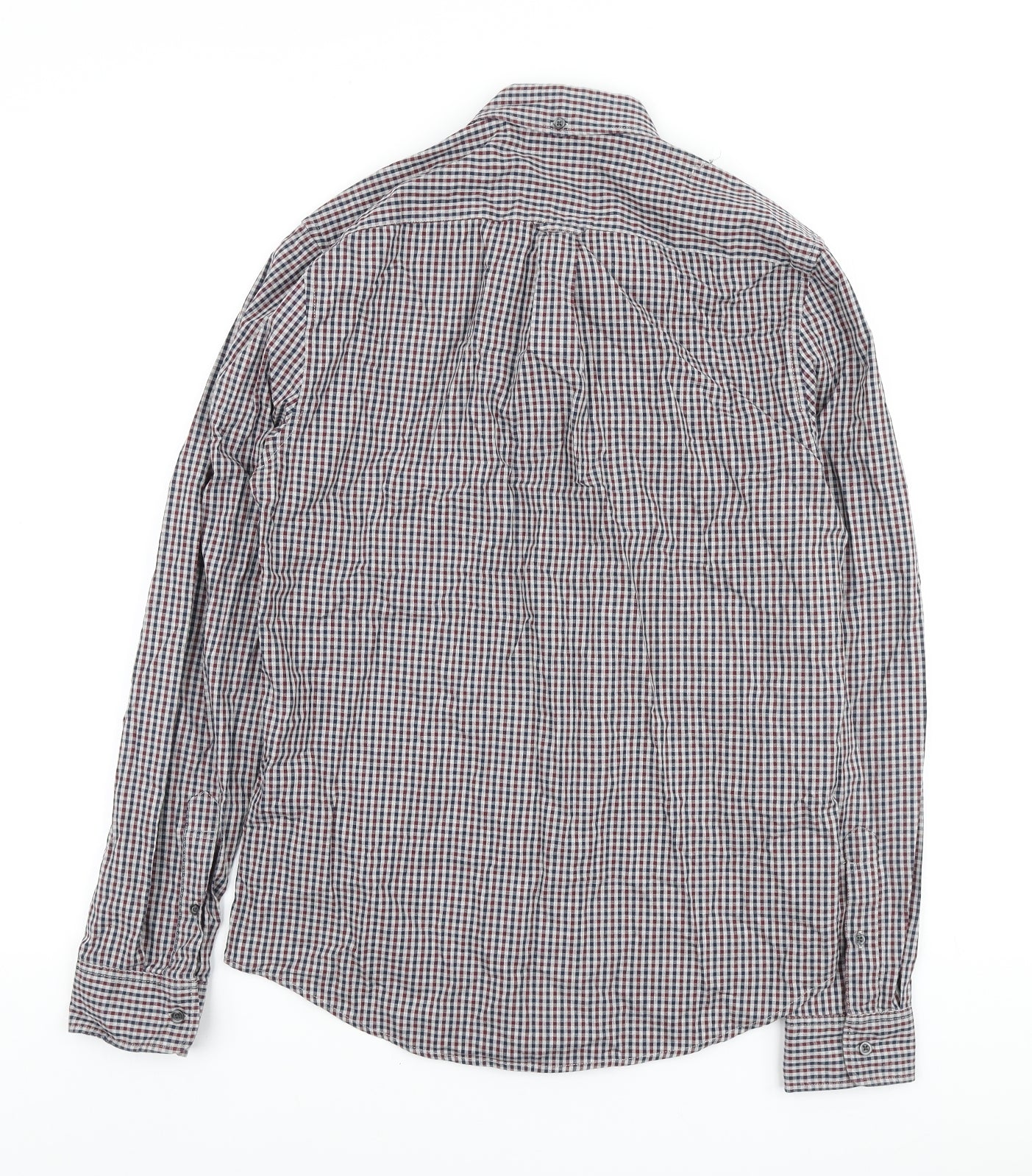 NEXT Mens Grey Plaid Cotton Button-Up Size S Collared Button