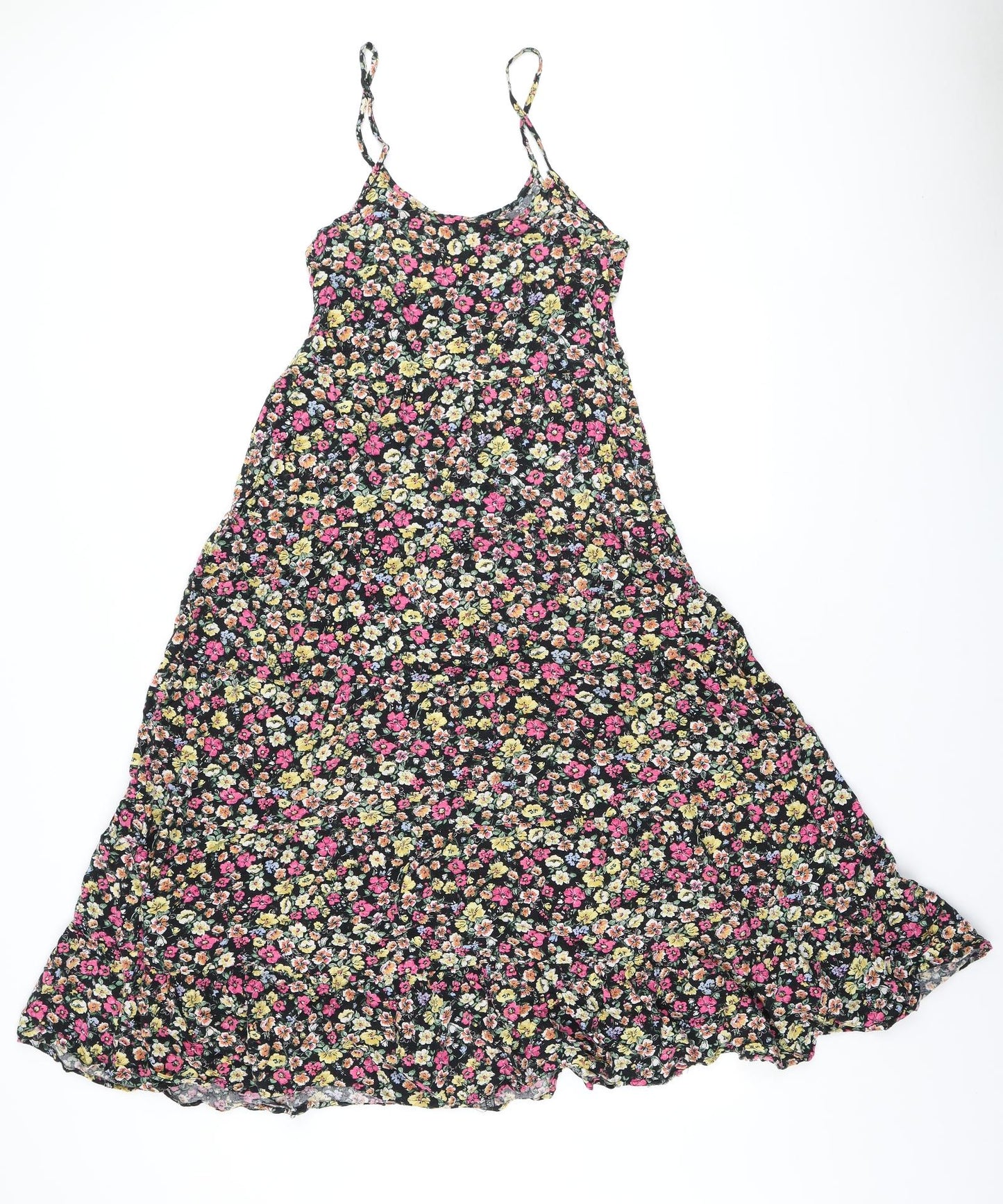 New Look Womens Multicoloured Floral Viscose A-Line Size 8 Round Neck