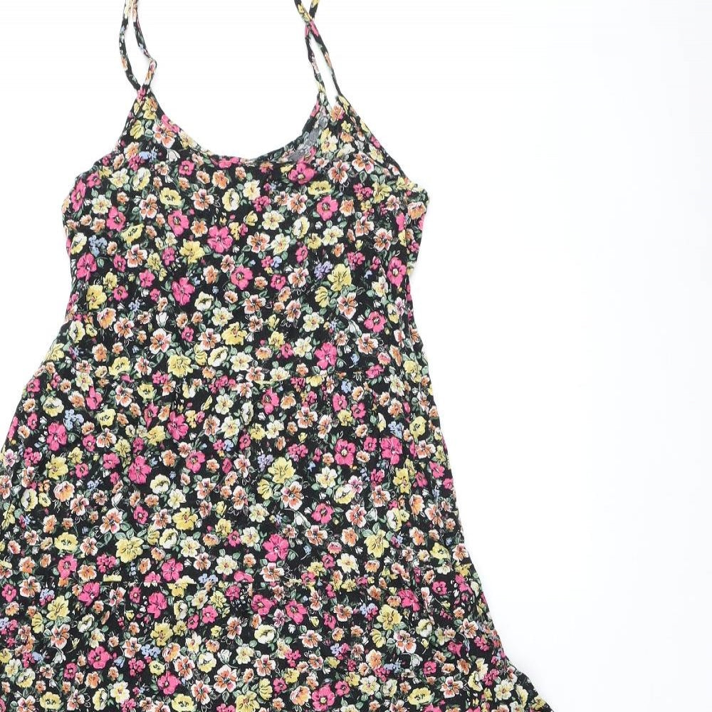 New Look Womens Multicoloured Floral Viscose A-Line Size 8 Round Neck