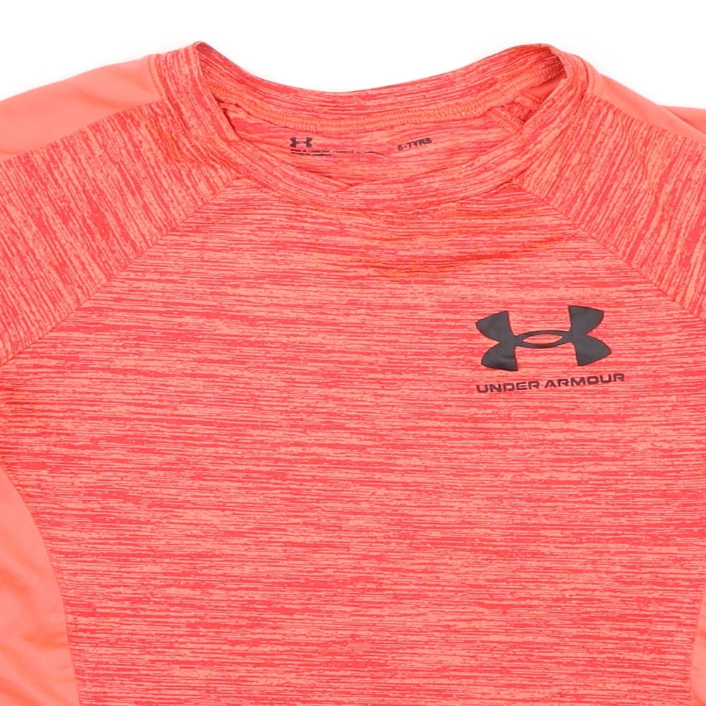 Under armour Boys Orange Polyester Pullover T-Shirt Size 5-6 Years Round Neck
