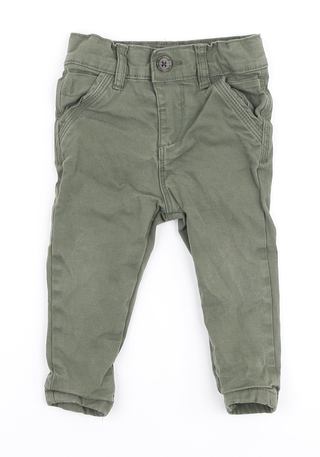Primark Boys Green Cotton Cargo Jeans Size 9-12 Months Button