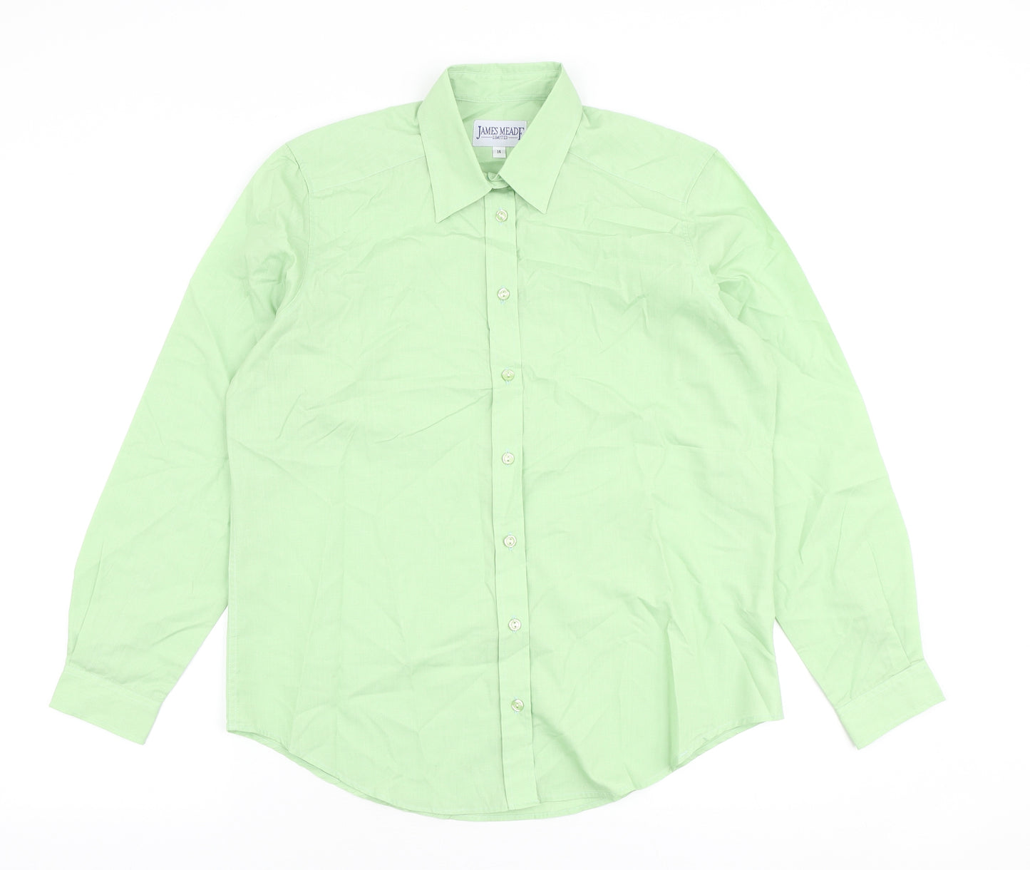 James Meade Womens Green Cotton Basic Button-Up Size 14 Collared