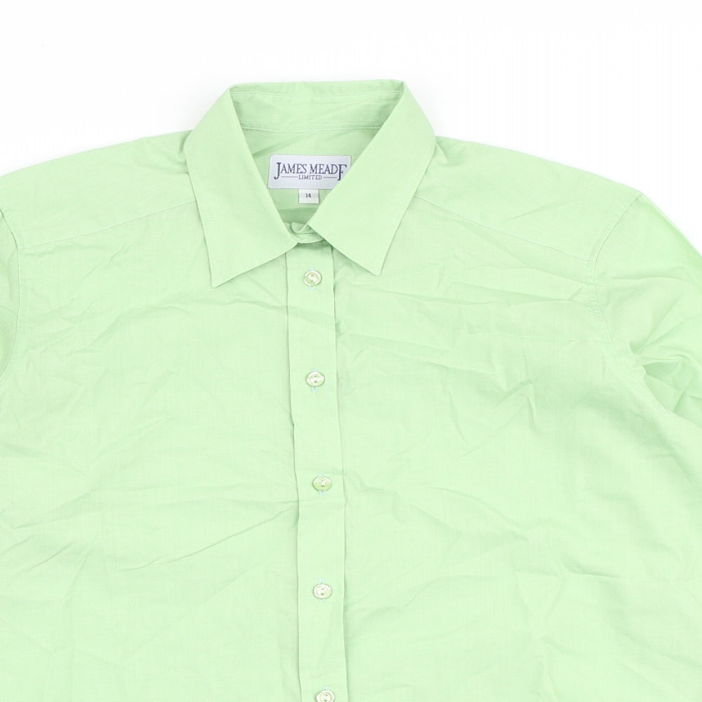 James Meade Womens Green Cotton Basic Button-Up Size 14 Collared