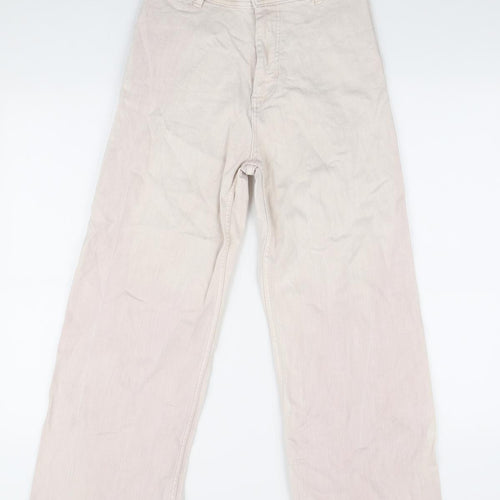 Primark Womens Pink Cotton Wide-Leg Jeans Size 10 L25 in Regular Zip - Cropped
