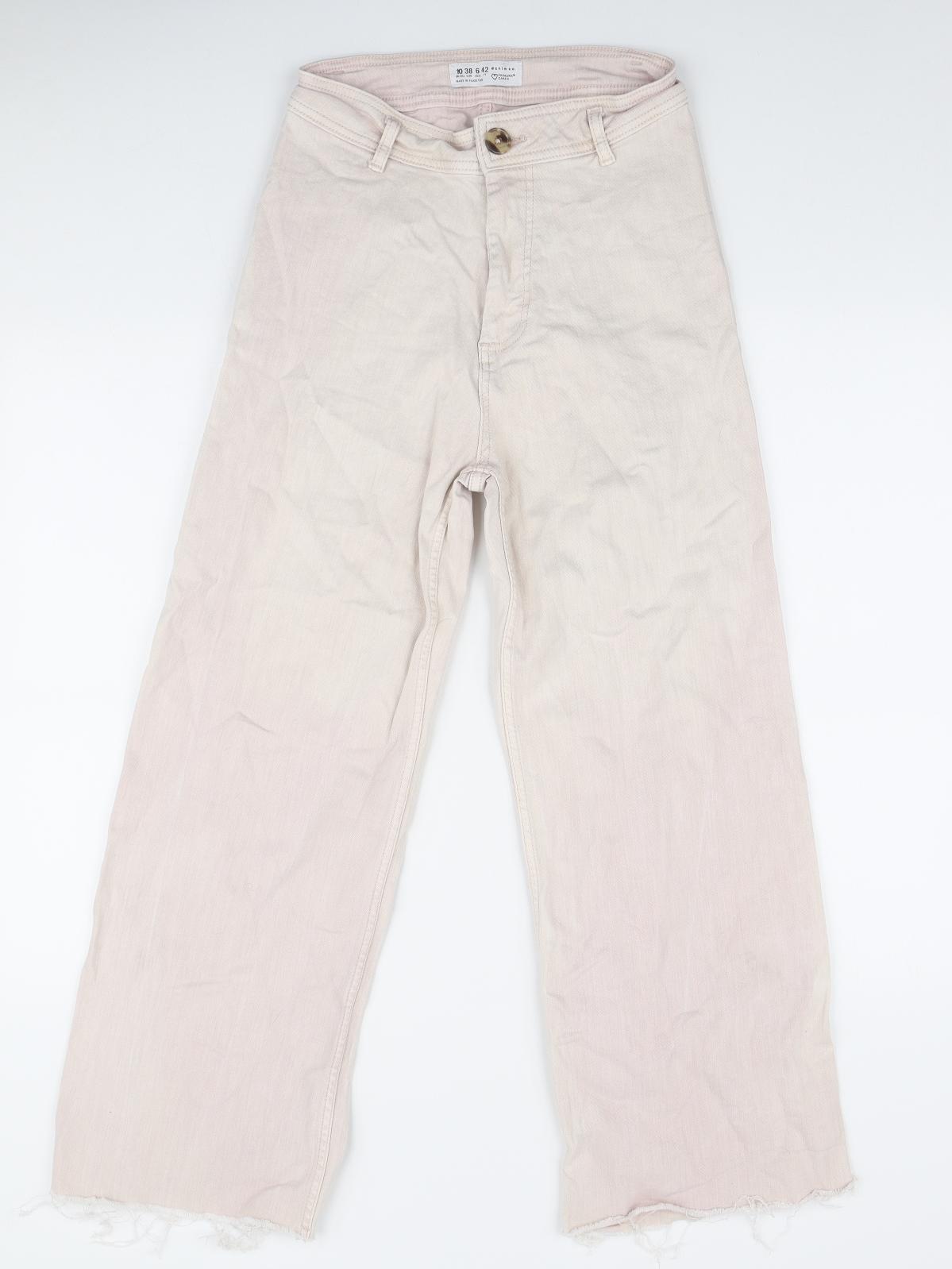 Primark Womens Pink Cotton Wide-Leg Jeans Size 10 L25 in Regular Zip - Cropped