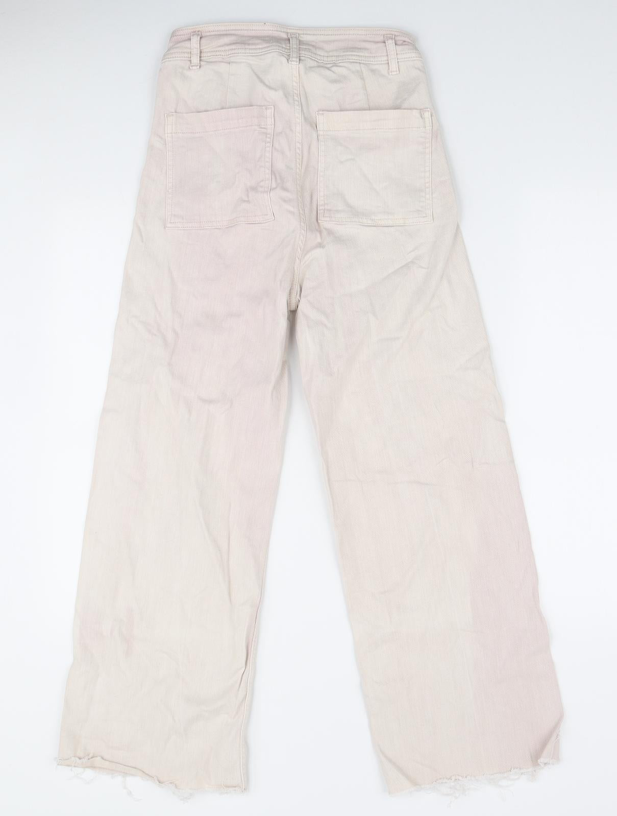 Primark Womens Pink Cotton Wide-Leg Jeans Size 10 L25 in Regular Zip - Cropped