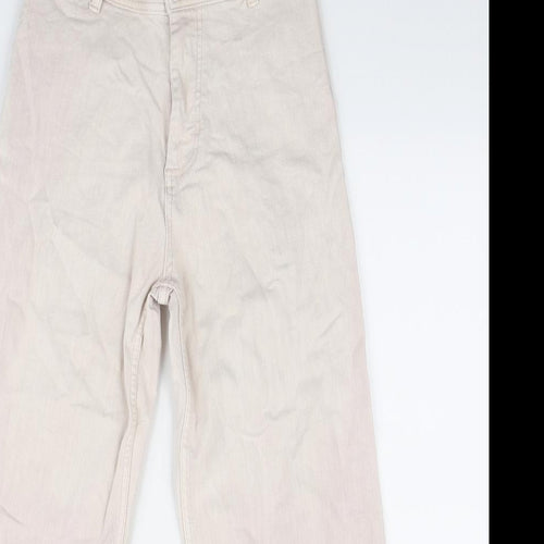 Primark Womens Pink Cotton Wide-Leg Jeans Size 10 L25 in Regular Zip - Cropped