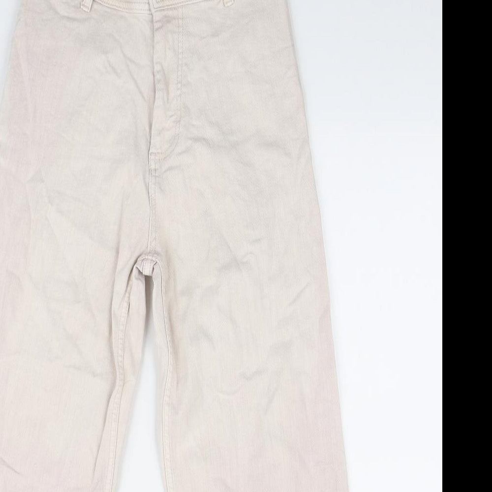 Primark Womens Pink Cotton Wide-Leg Jeans Size 10 L25 in Regular Zip - Cropped