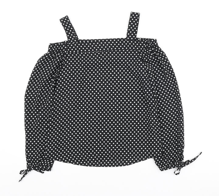 Atmosphere` Womens Black Polka Dot Polyester Basic Blouse Size 4 Off the Shoulder
