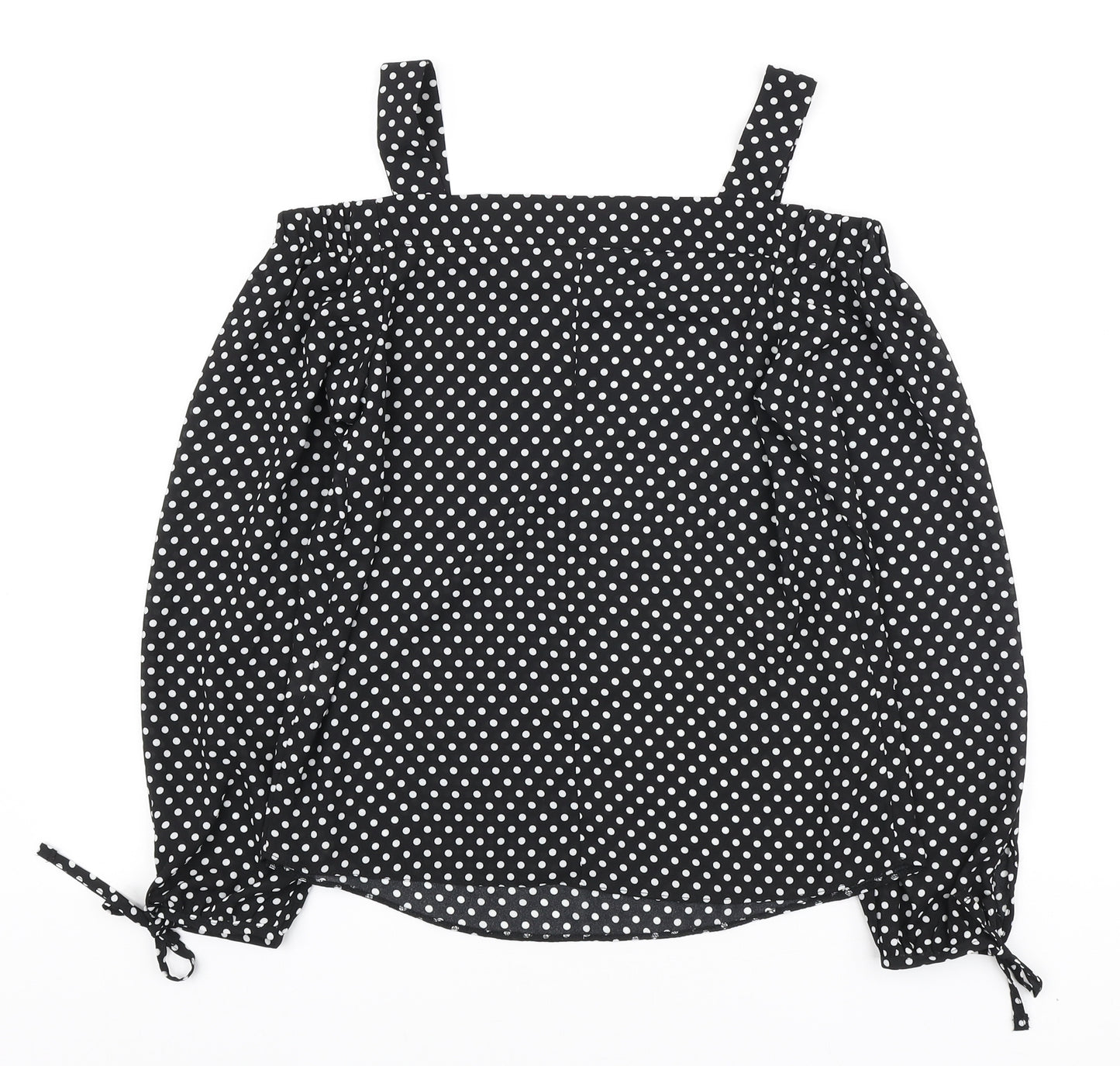 Atmosphere` Womens Black Polka Dot Polyester Basic Blouse Size 4 Off the Shoulder