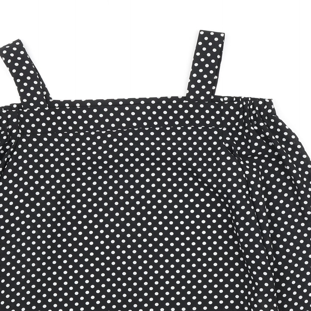 Atmosphere` Womens Black Polka Dot Polyester Basic Blouse Size 4 Off the Shoulder