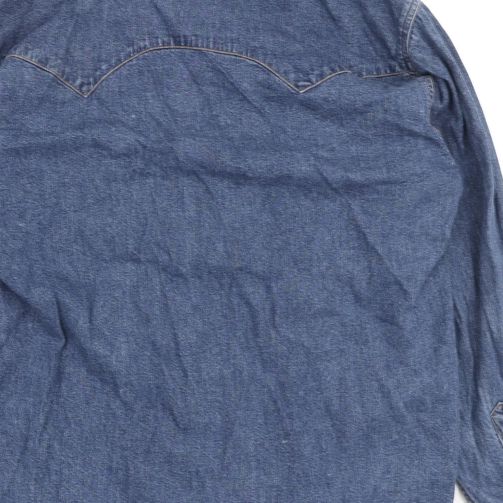 Lee Mens Blue Cotton Blend Button-Up Size M Collared Button