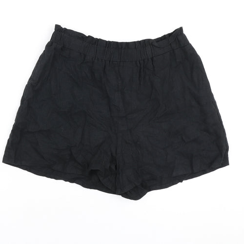 George Womens Black Linen Paperbag Shorts Size 12 L3 in Regular - Stretch waistband