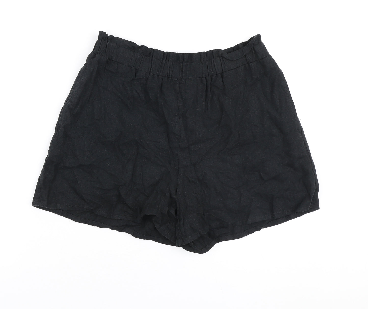 George Womens Black Linen Paperbag Shorts Size 12 L3 in Regular - Stretch waistband