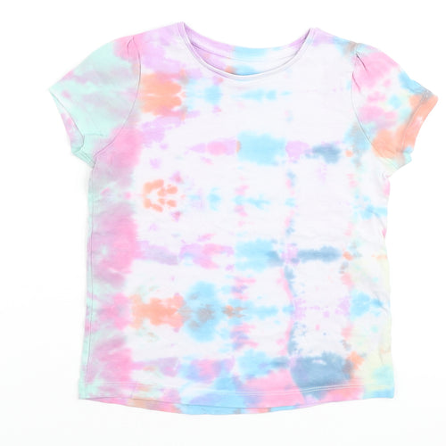 TU Girls Multicoloured Geometric Cotton Basic Polo Size 8 Years Round Neck - Tie dye
