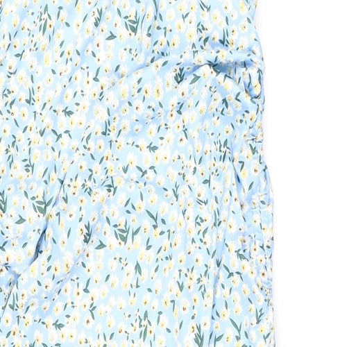 SheIn Womens Blue Floral Polyester Bodycon Size XL Square Neck Pullover - Ruched sides