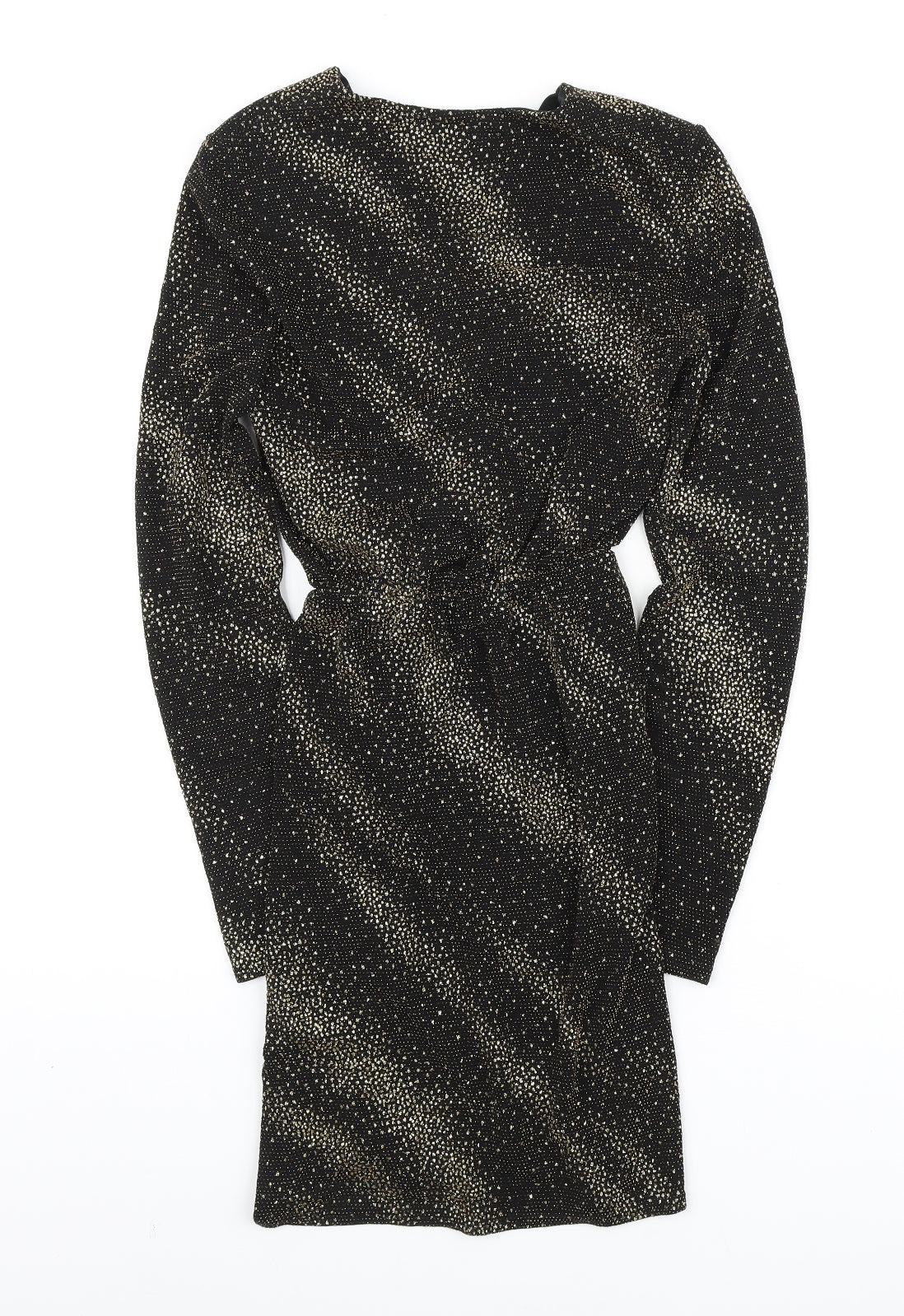 PRETTYLITTLETHING Womens Black Polyester Wrap Dress Size 8 V-Neck - Metallic embellishments