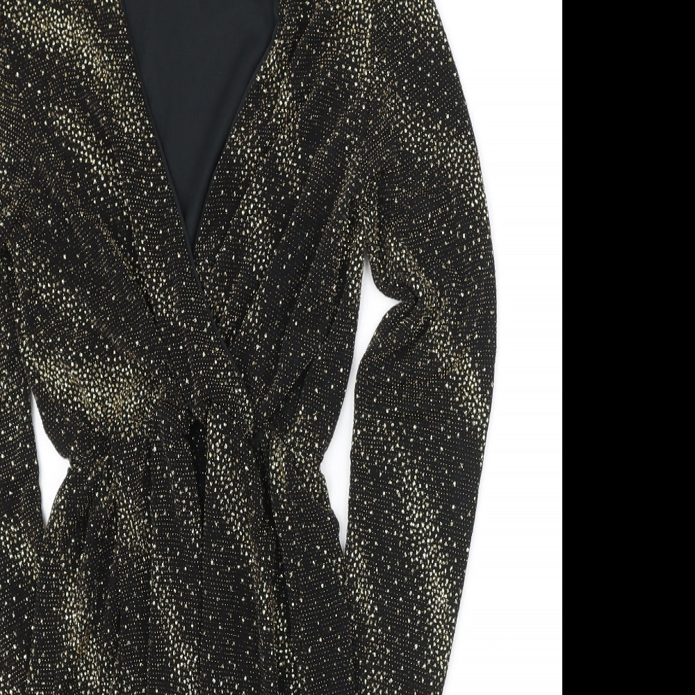 PRETTYLITTLETHING Womens Black Polyester Wrap Dress Size 8 V-Neck - Metallic embellishments