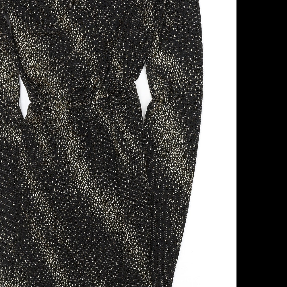 PRETTYLITTLETHING Womens Black Polyester Wrap Dress Size 8 V-Neck - Metallic embellishments