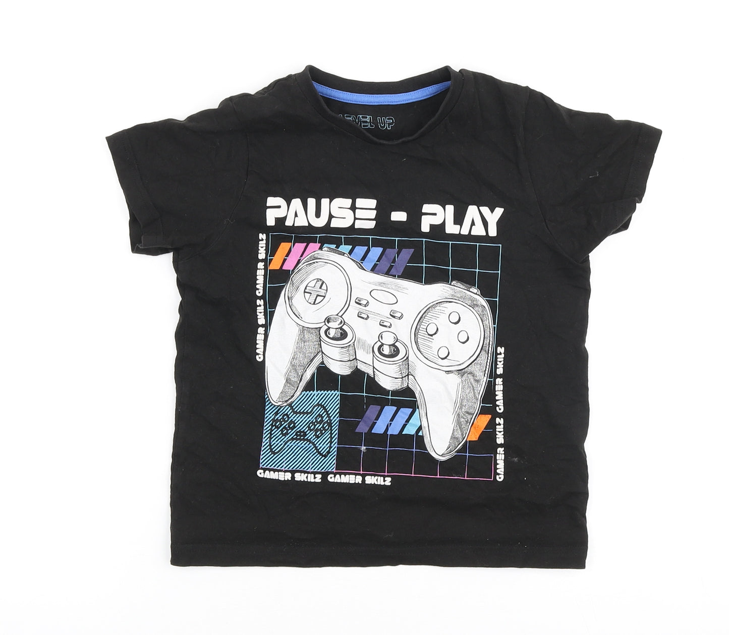 Matalan Boys Black Cotton Basic T-Shirt Size 7 Years Round Neck - Pause-Play