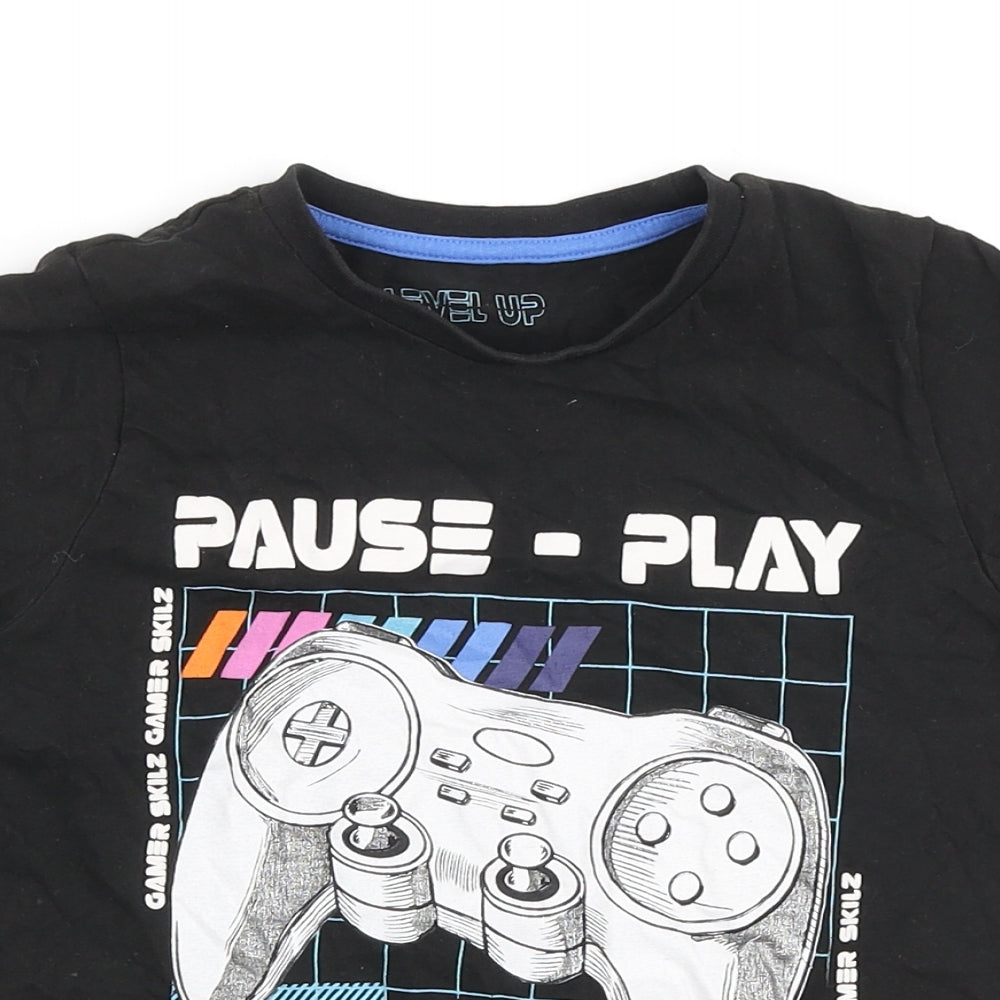 Matalan Boys Black Cotton Basic T-Shirt Size 7 Years Round Neck - Pause-Play