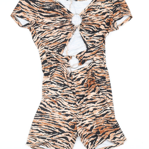 SheIn Womens Black Animal Print Polyester Romper One-Piece Size S L3 in - Ring detail