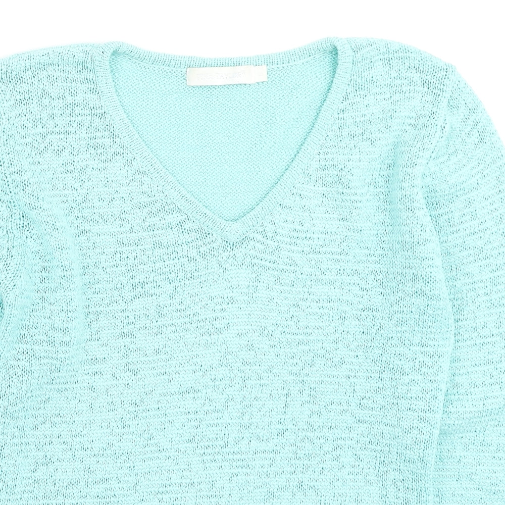 Tina Taylor Womens Blue Round Neck Cotton Pullover Jumper Size S