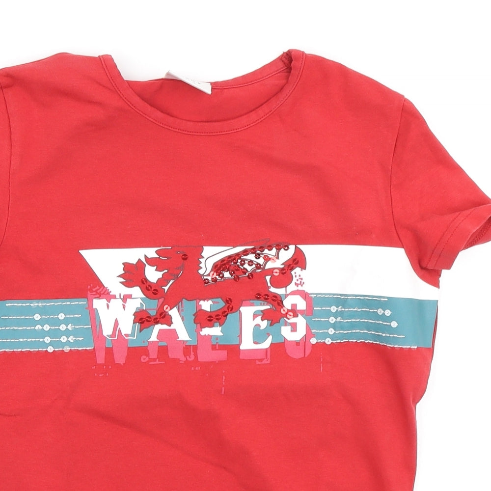 NEXT Womens Red Cotton Basic T-Shirt Size 10 Round Neck - Wales