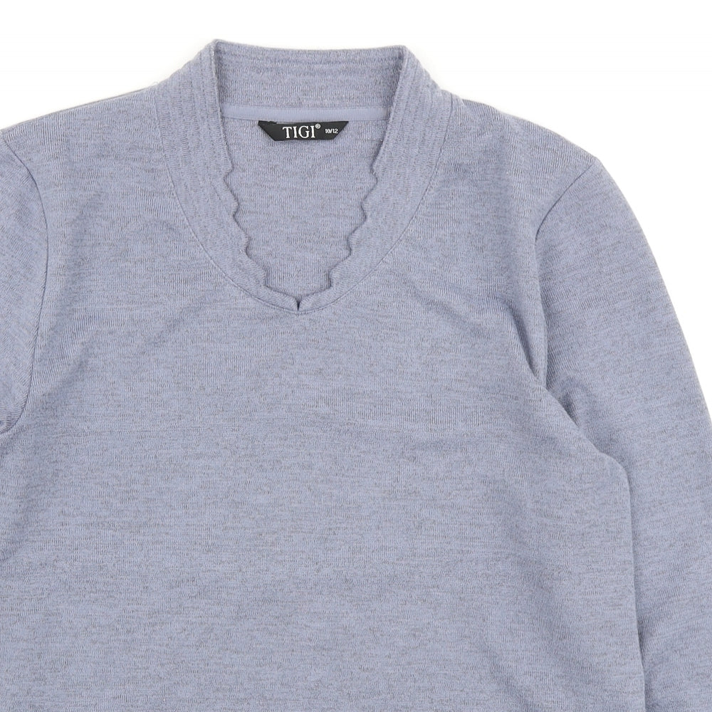 TIGI Womens Blue V-Neck Polyester Pullover Jumper Size 10
