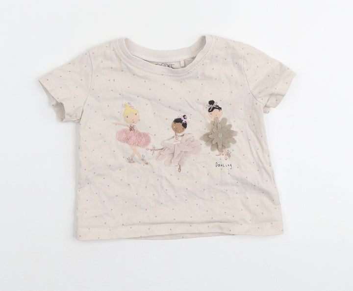 NEXT Girls Ivory Polka Dot Cotton Basic Polo Size 3-6 Months Round Neck - Dancing
