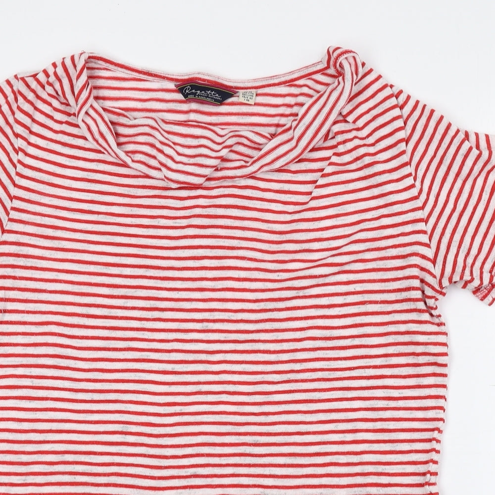 Regatta Womens Red Striped Cotton Basic T-Shirt Size 14 Cowl Neck