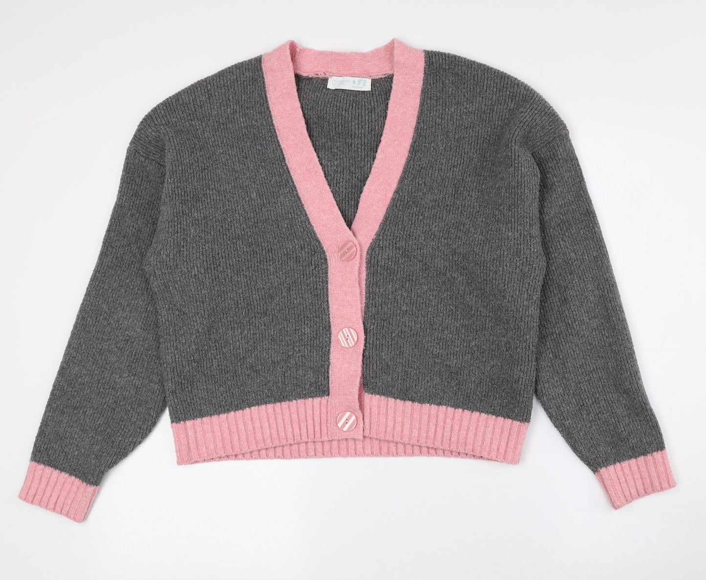 Primark Womens Grey V-Neck Polyester Cardigan Jumper Size S