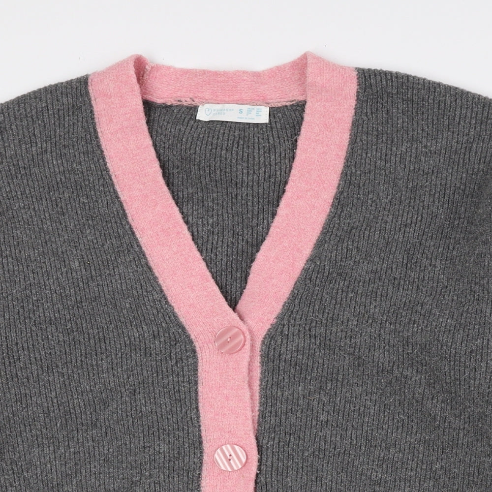 Primark Womens Grey V-Neck Polyester Cardigan Jumper Size S
