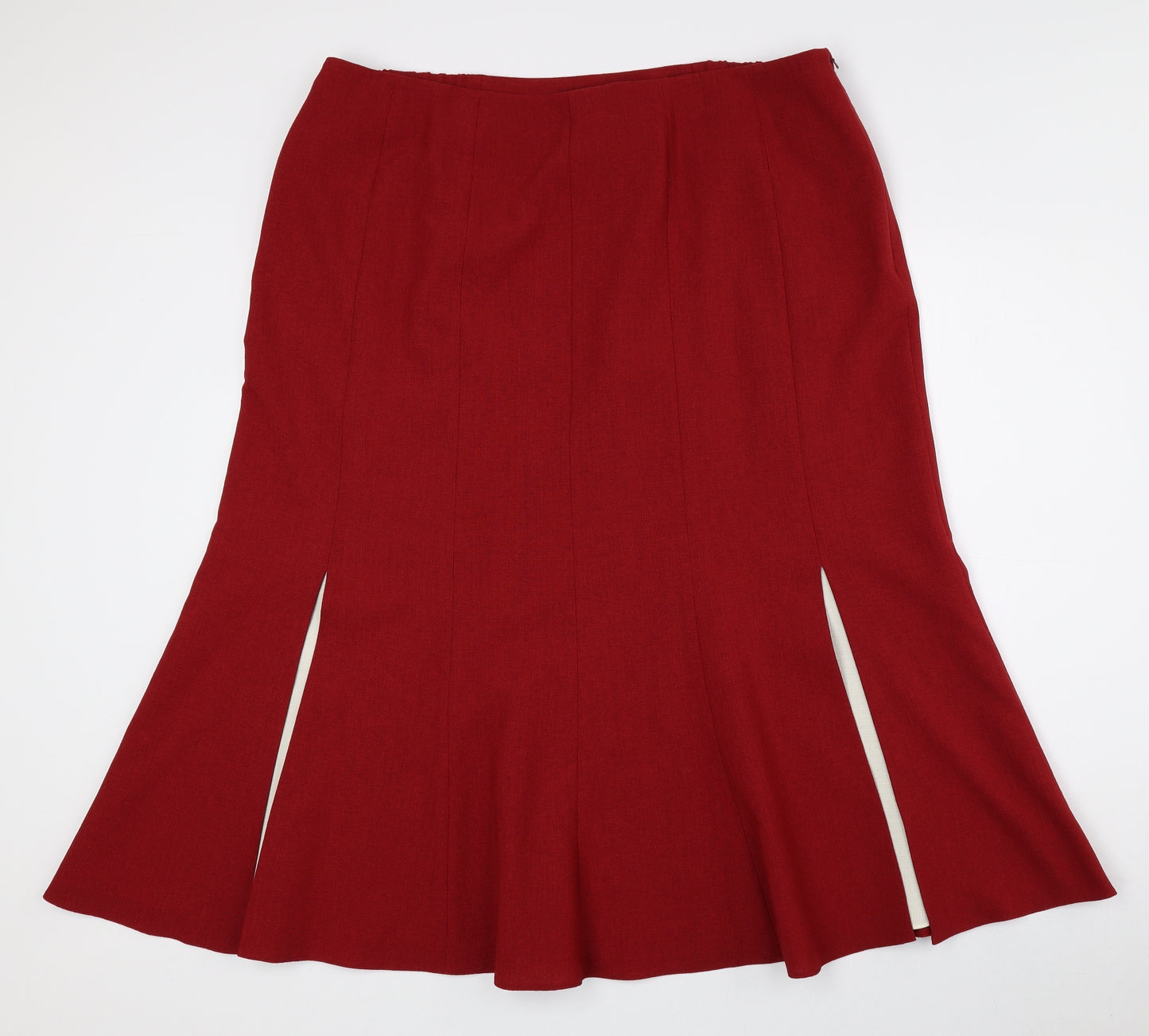 Jacques Vert Womens Red Polyester Flare Skirt Size 20 Zip - Slit sides