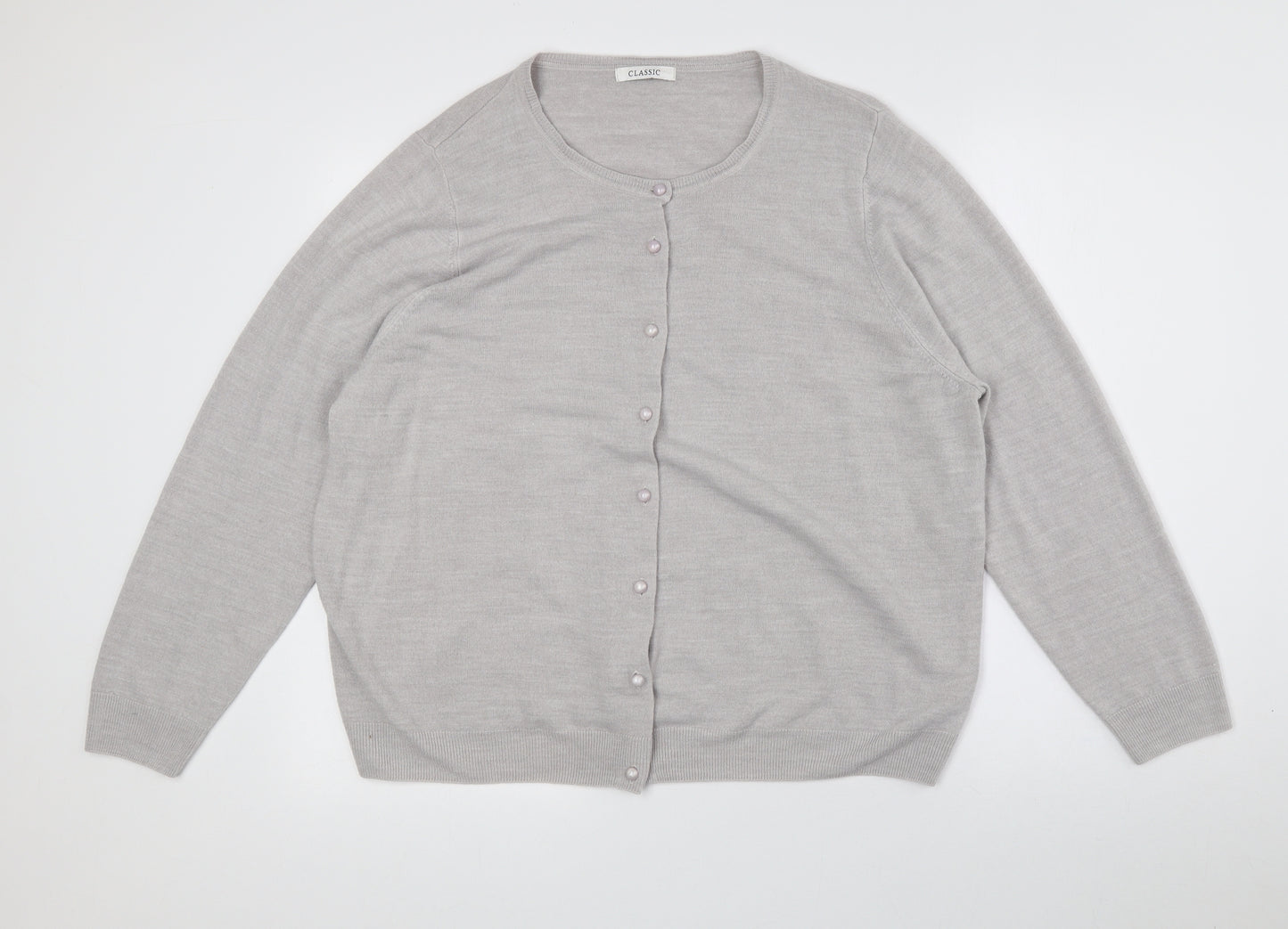 Classic Womens Grey Crew Neck Acrylic Cardigan Jumper Size 24