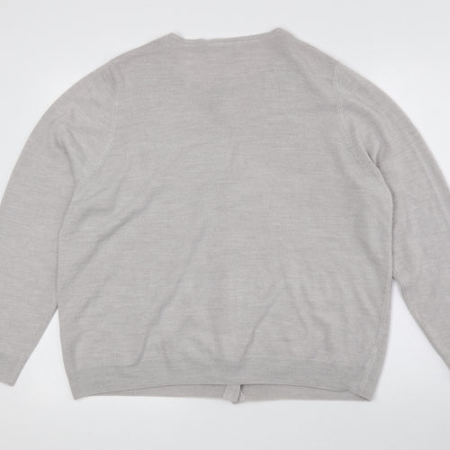 Classic Womens Grey Crew Neck Acrylic Cardigan Jumper Size 24